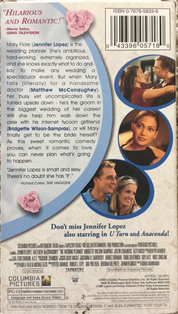 The Wedding Planner VHS movie collectible [Barcode 043396057180] - Main Image 2