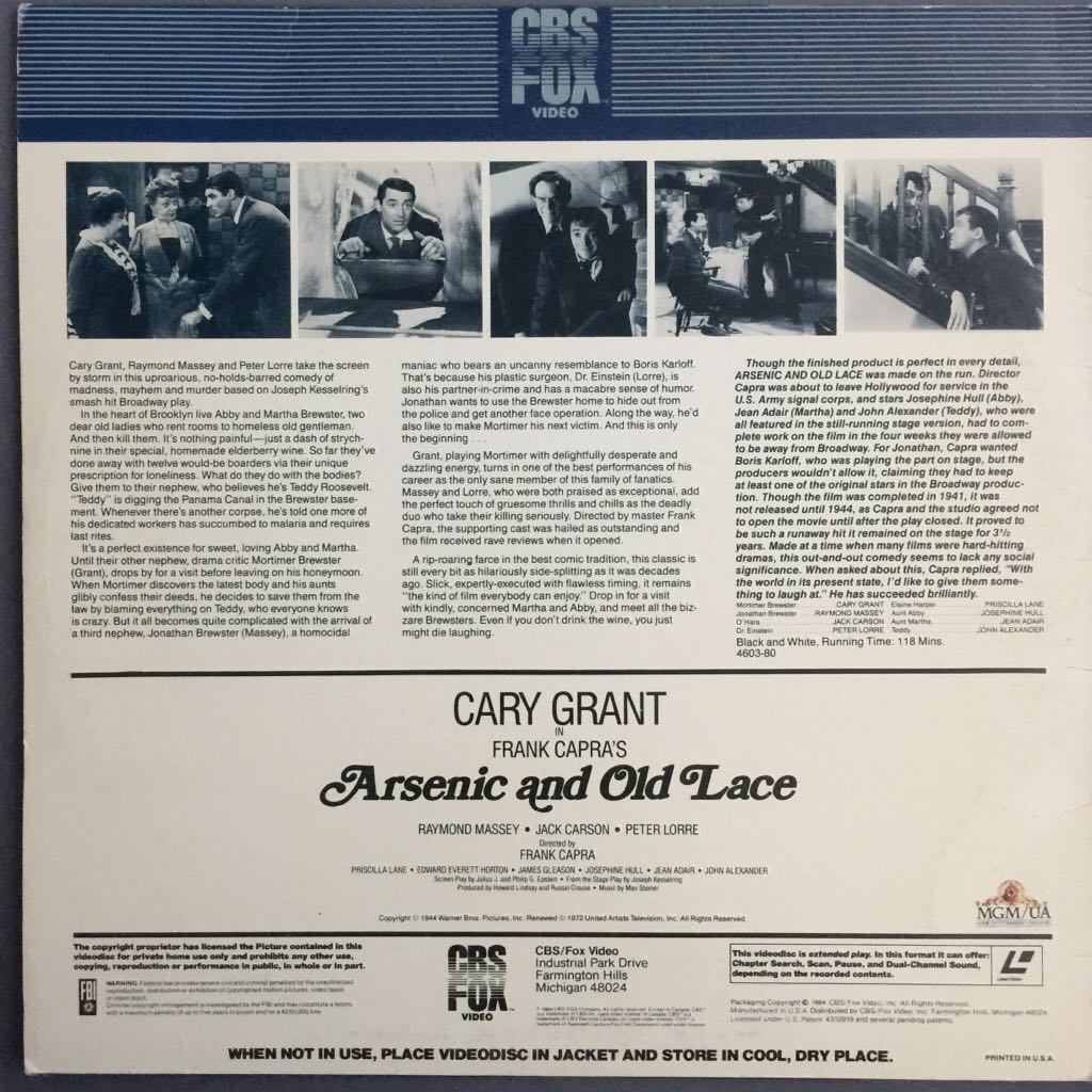 Arsenic and Old Lace Laser Disc movie collectible - Main Image 2