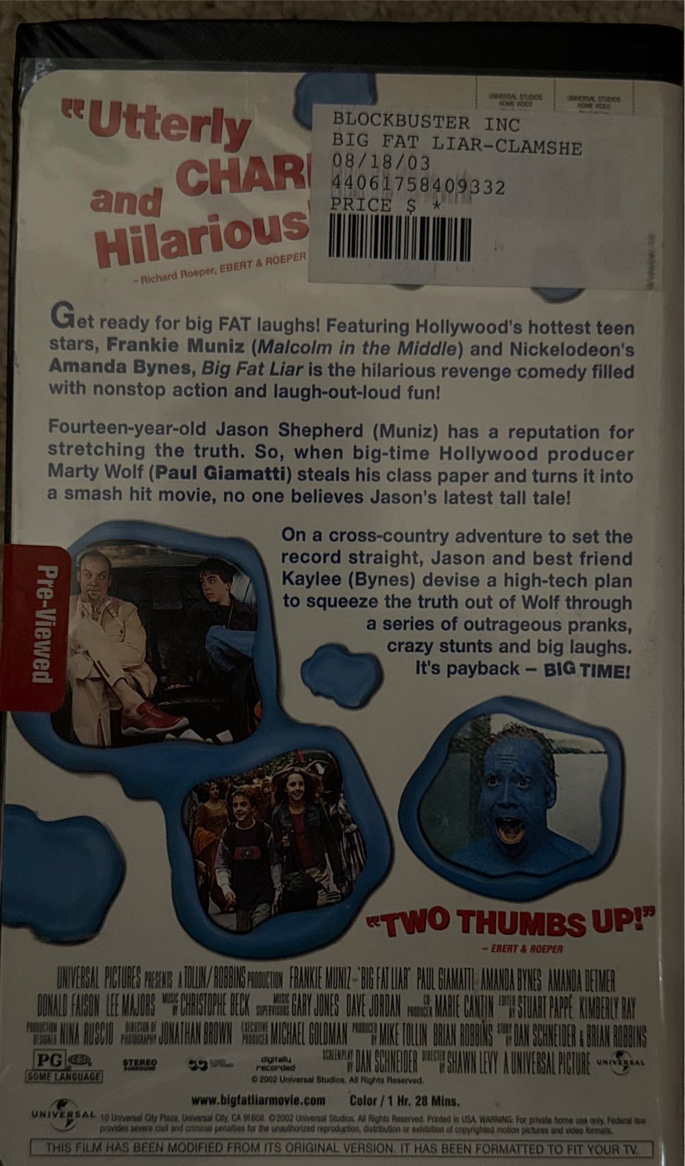 Big Fat Liar VHS movie collectible [Barcode 096896013231] - Main Image 2