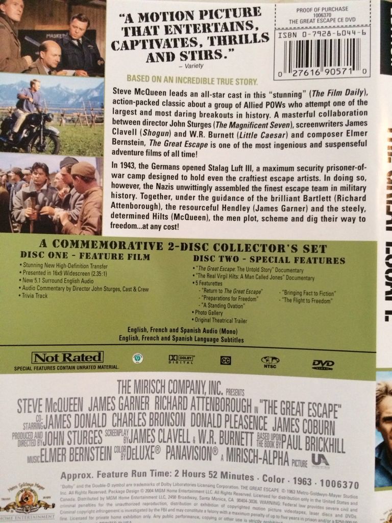 The Great Escape DVD movie collectible [Barcode 027616905710] - Main Image 2
