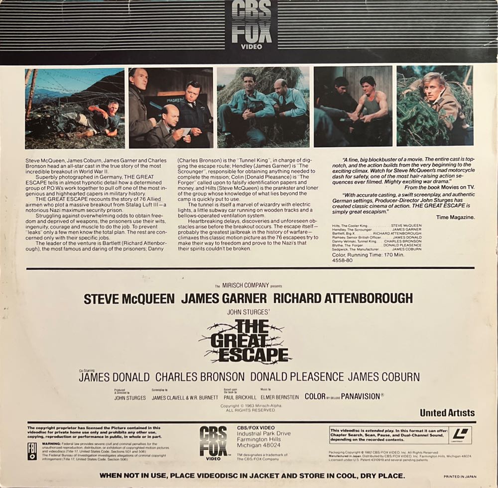 The Great Escape Laser Disc movie collectible [Barcode 050070008081] - Main Image 2