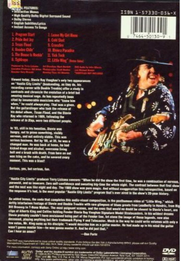 Stevie Ray Vaughan: Live From Austin, Texas VHS movie collectible [Barcode 074645013039] - Main Image 2