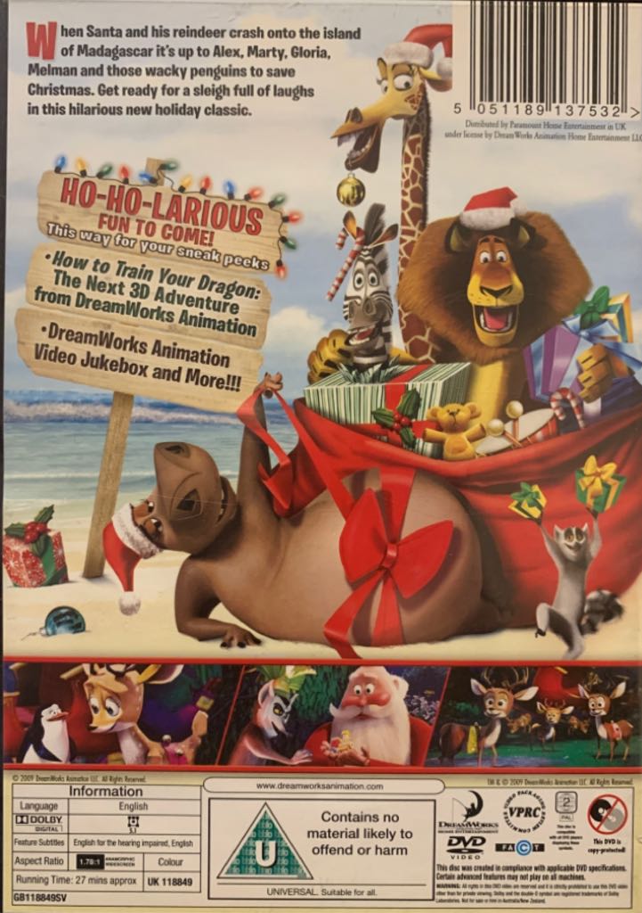 Madagascar: Merry Madagascar DVD movie collectible [Barcode 5051189137532] - Main Image 2