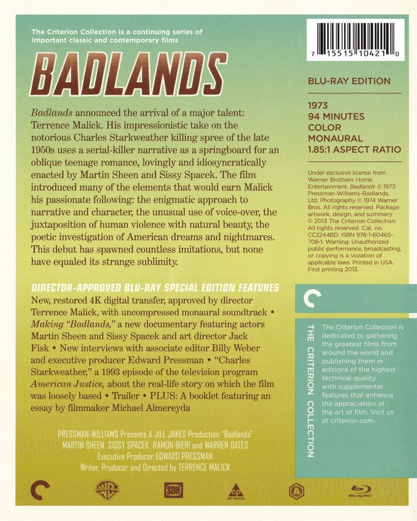 Badlands Blu-ray movie collectible [Barcode 715515104210] - Main Image 2