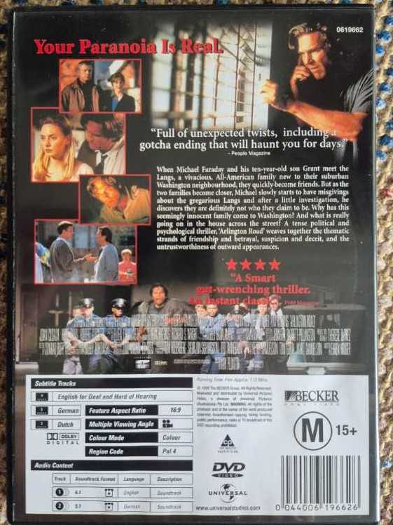 Arlington Road DVD movie collectible [Barcode 044006196626] - Main Image 2