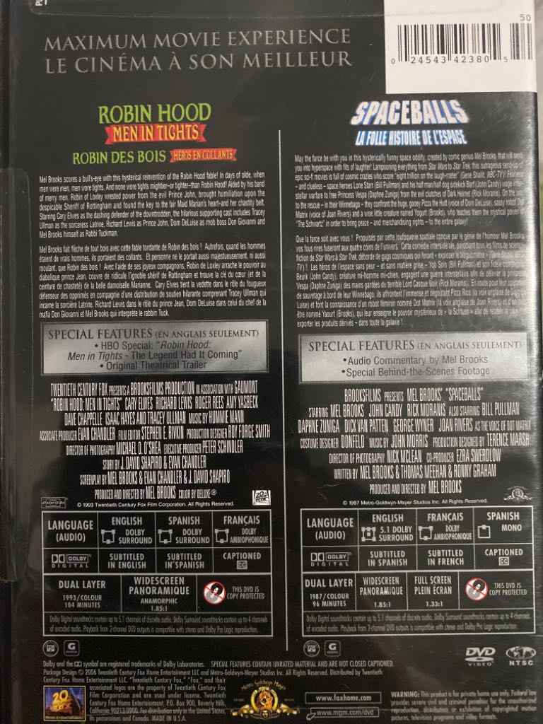 Robin Hood: Men In Tights / Spaceballs DVD movie collectible [Barcode 024543423805] - Main Image 2