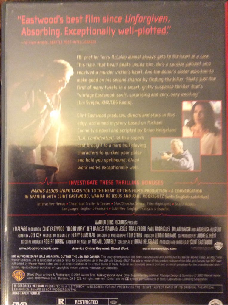 Blood Work DVD movie collectible [Barcode 1027388383920] - Main Image 2