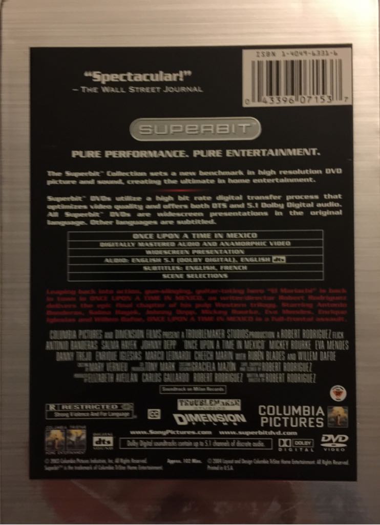 Once Upon a Time in Mexico (superbit) DVD movie collectible [Barcode 043396071537] - Main Image 2
