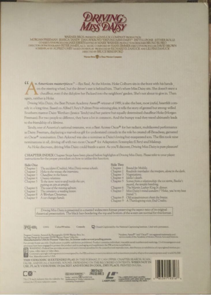 Driving Miss Daisy Laser Disc movie collectible [Barcode 085391193166] - Main Image 2