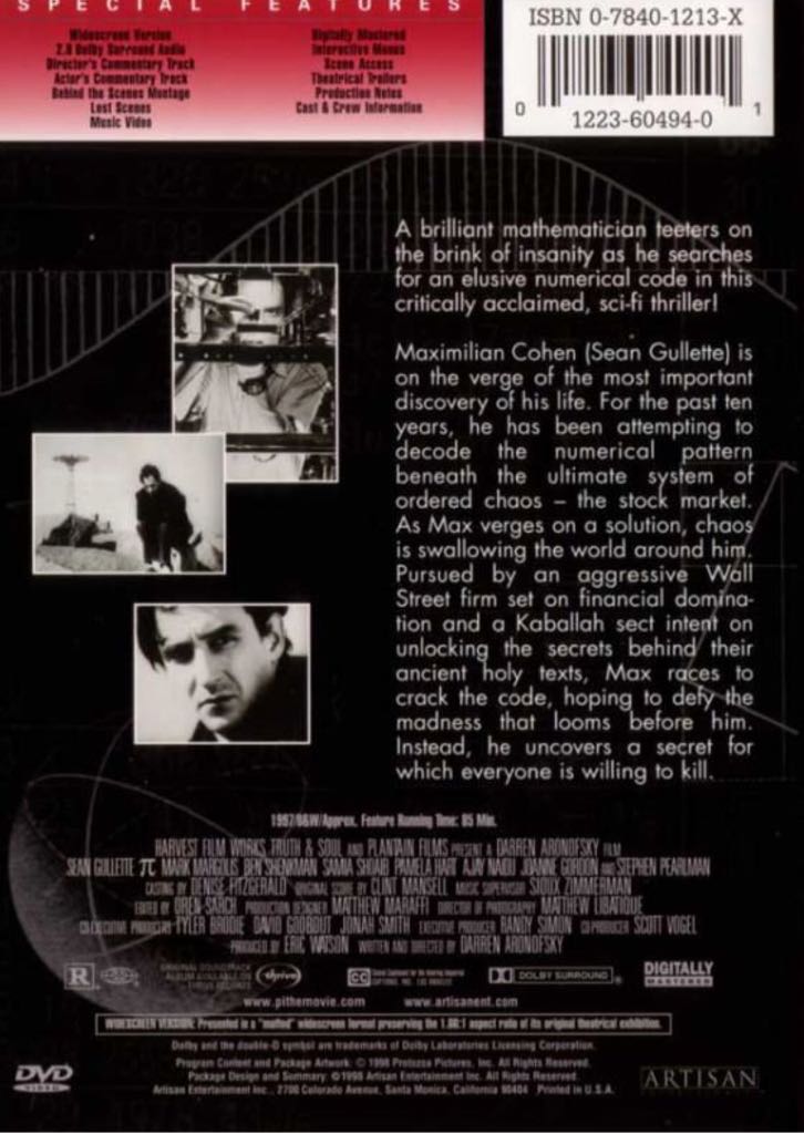 Pi Digital Copy movie collectible [Barcode 0044007801222] - Main Image 2