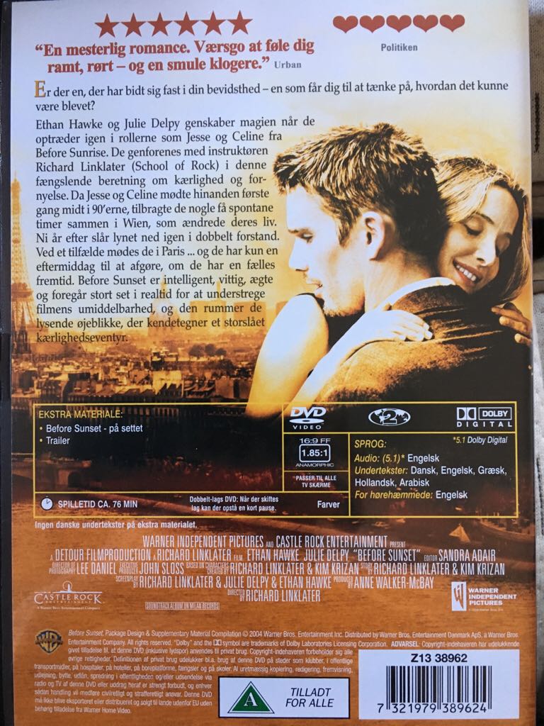 Before Sunset DVD movie collectible [Barcode 7321979389624] - Main Image 2