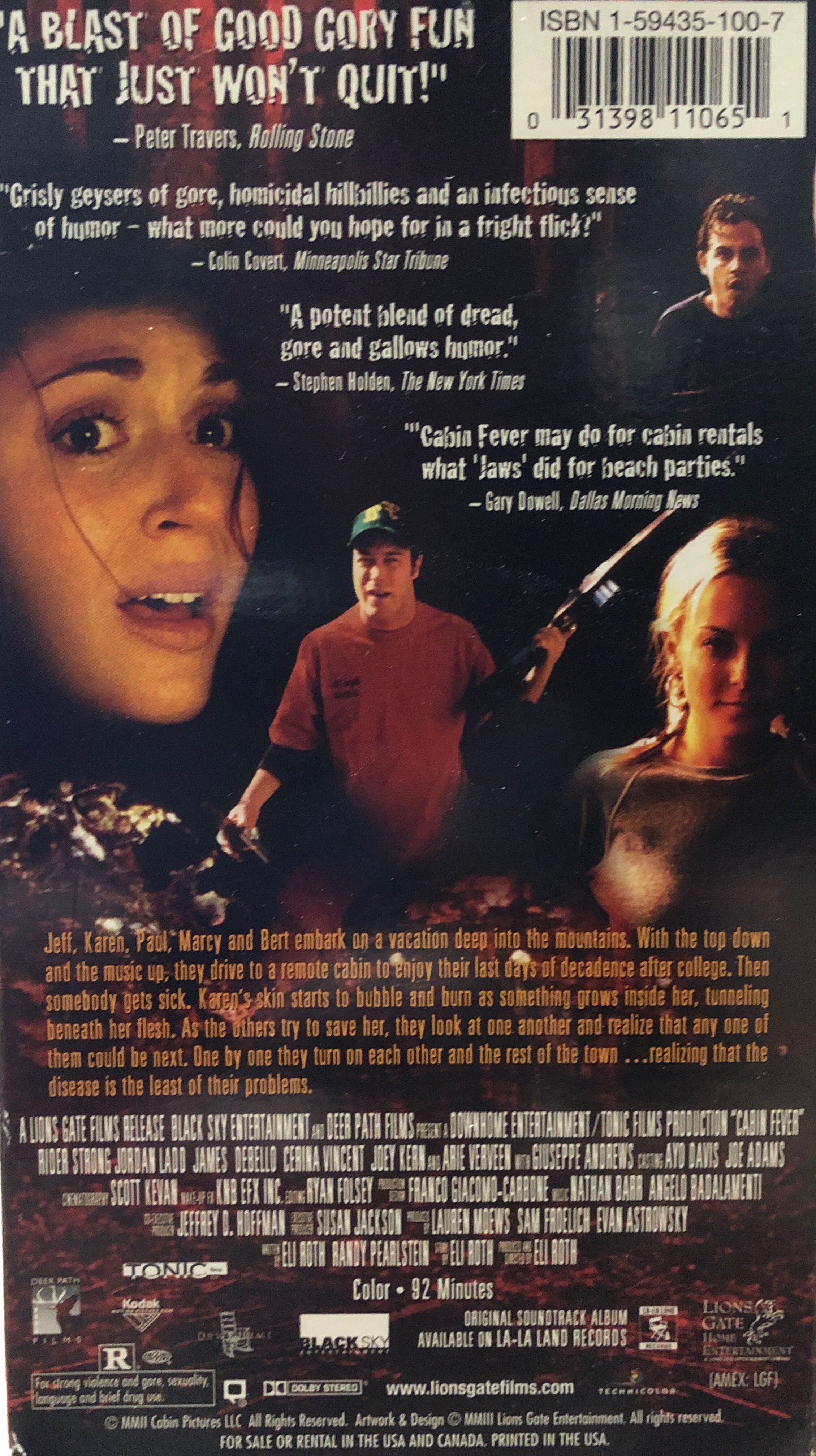 Cabin Fever VHS movie collectible [Barcode 031398110651] - Main Image 2