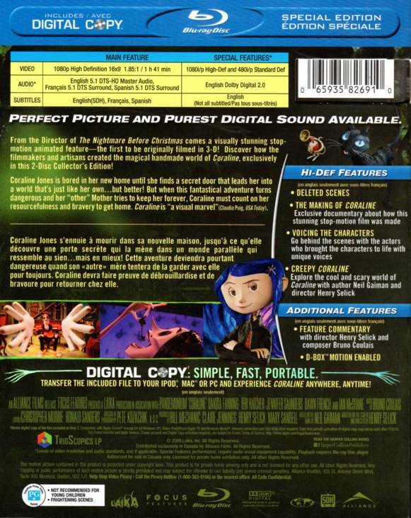 Coraline Blu-ray movie collectible [Barcode 065935826910] - Main Image 2