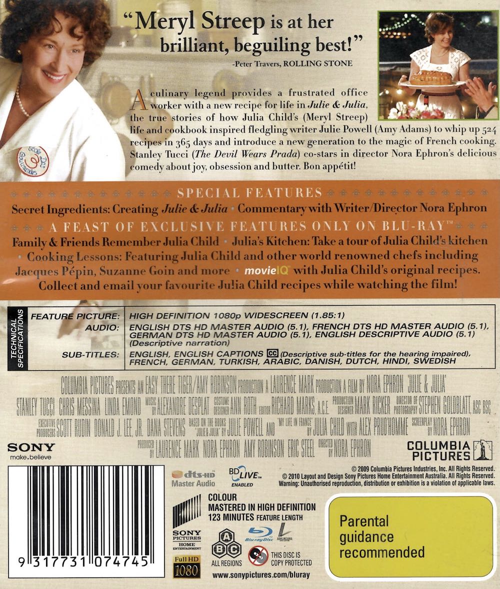 Julie and Julia Blu-ray movie collectible [Barcode 9317731074745] - Main Image 2