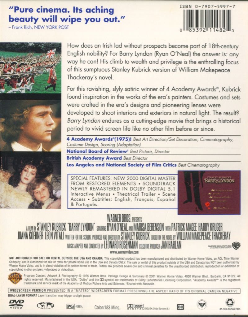 Barry Lyndon DVD movie collectible [Barcode 085392114825] - Main Image 2