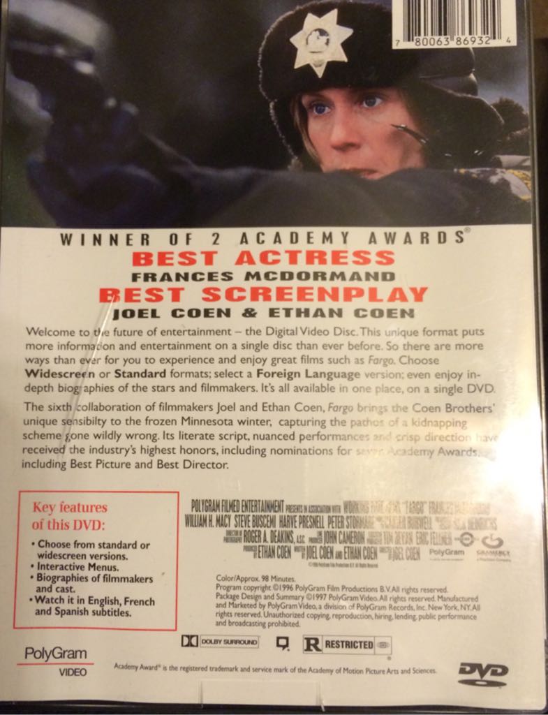Fargo DVD movie collectible [Barcode 127616884777] - Main Image 2