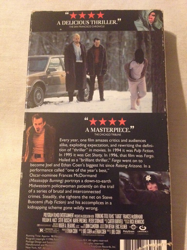 Fargo VHS movie collectible [Barcode 780063869331] - Main Image 2