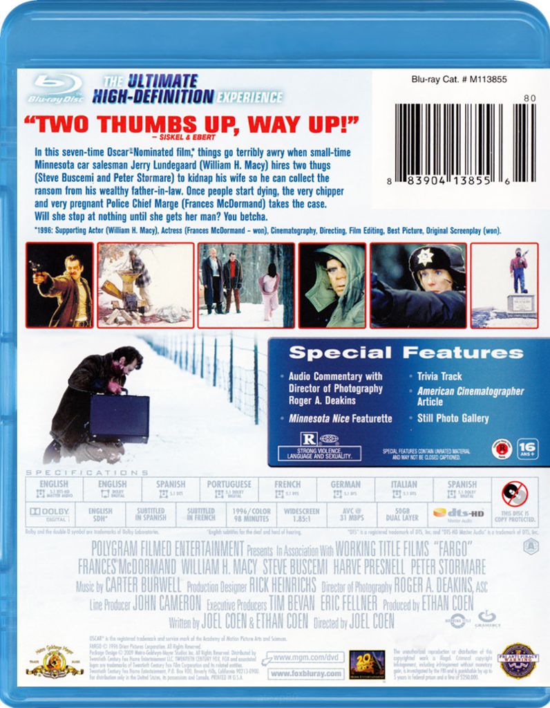 Fargo Blu-ray movie collectible [Barcode 883904138563] - Main Image 2