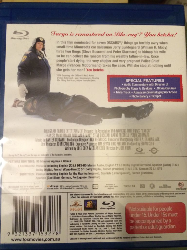 Fargo Blu-ray movie collectible [Barcode 9321337153278] - Main Image 2