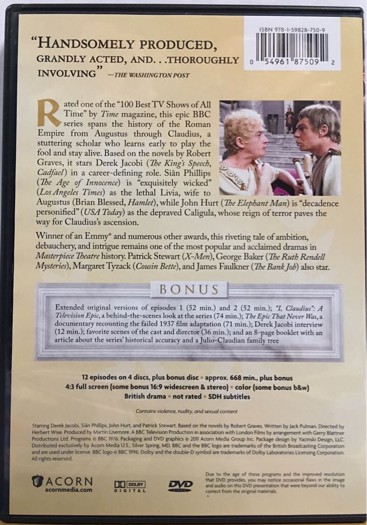 I, Claudius (DVD) (BBC TV mini-series 9-20-76 thur 12-6-76) DVD movie collectible [Barcode 054961875092] - Main Image 2