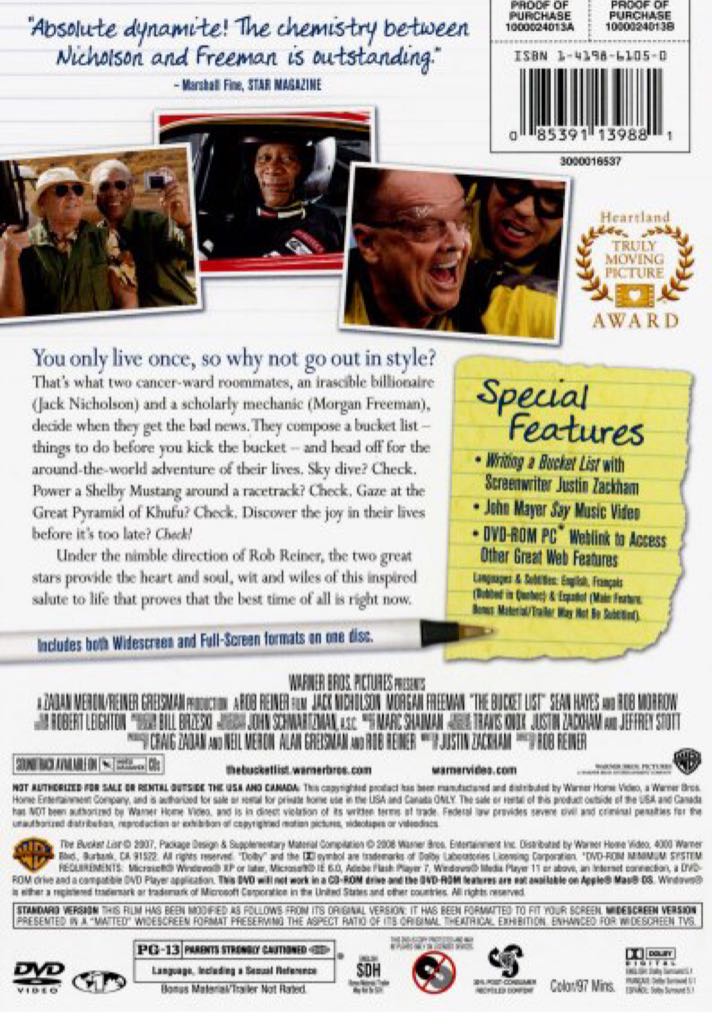 Rob Reiner: The Bucket List DVD movie collectible [Barcode 072000001486] - Main Image 2