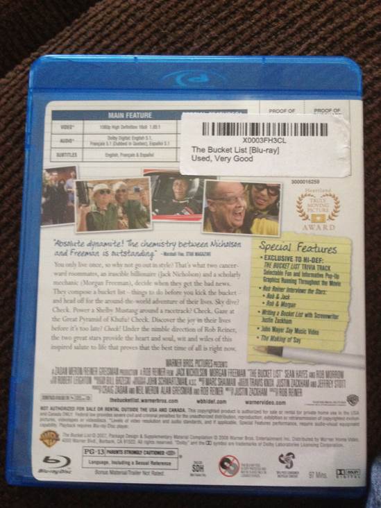 The Bucket List Blu-ray movie collectible [Barcode 085391176381] - Main Image 2