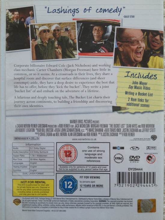The Bucket List DVD movie collectible [Barcode 7321902294445] - Main Image 2