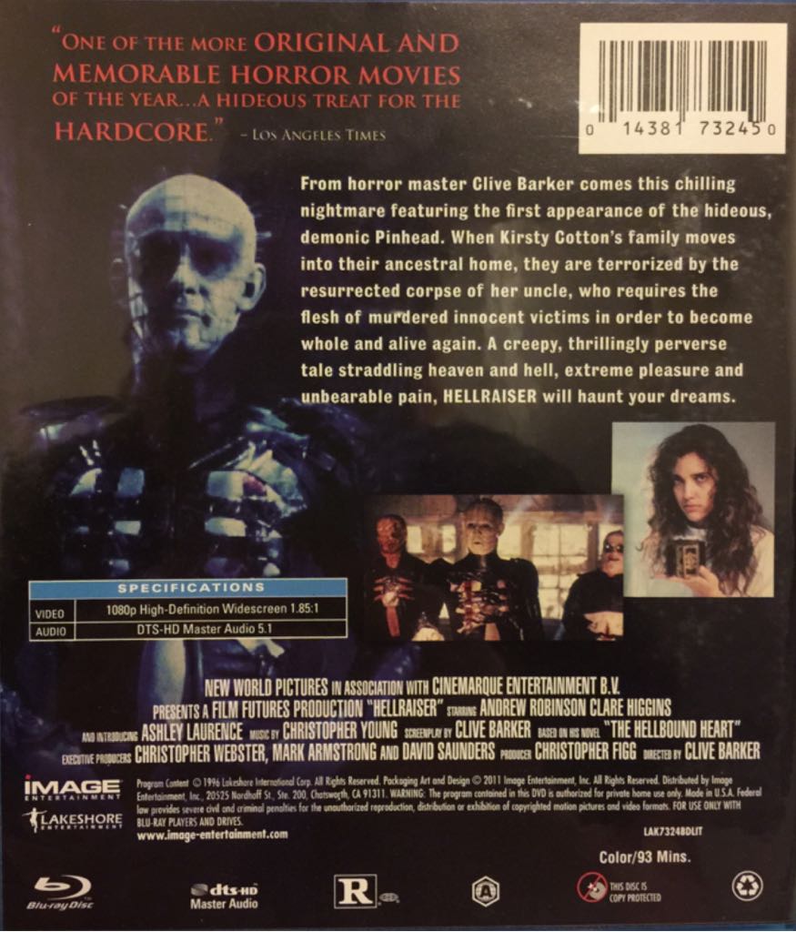 Hellraiser Blu-ray movie collectible [Barcode 014381732450] - Main Image 2