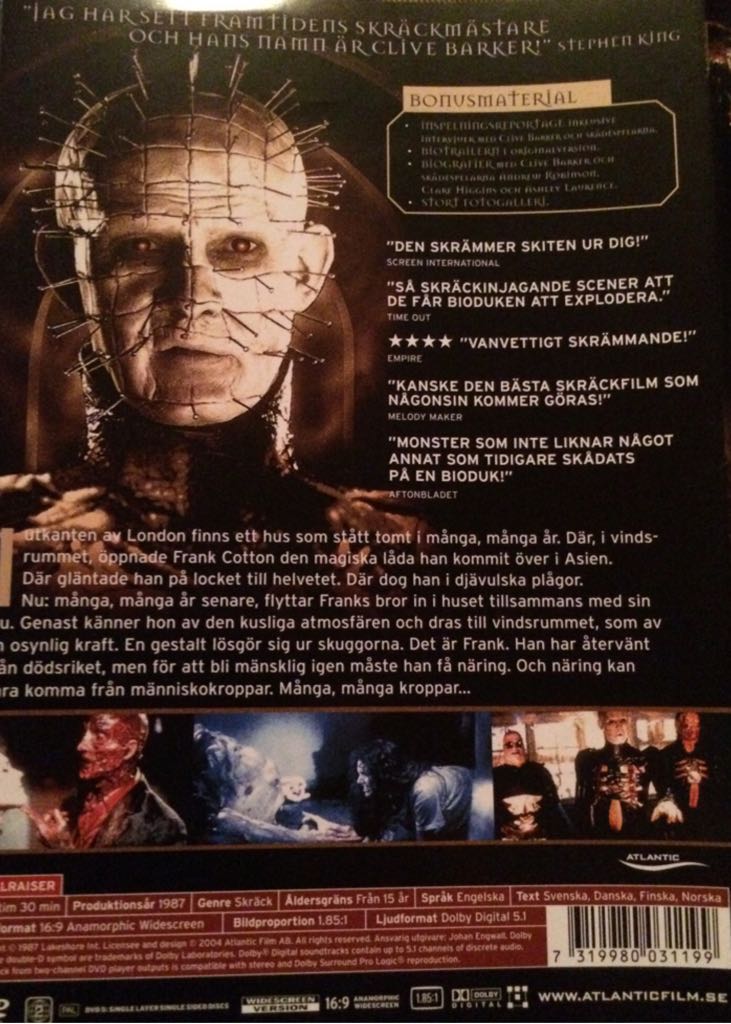 Hellraiser DVD movie collectible [Barcode 7319980031199] - Main Image 2