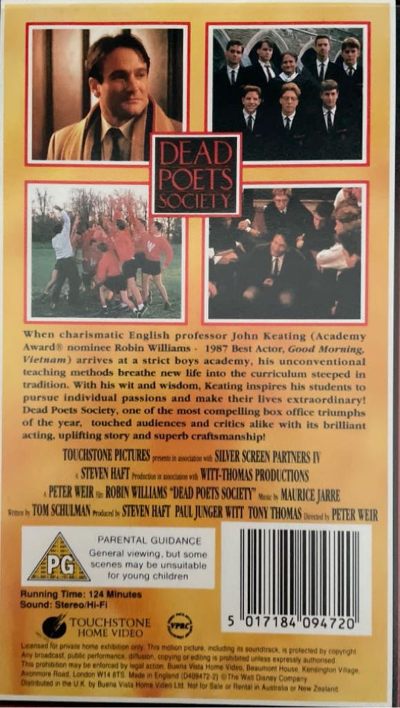 Dead Poets Society VHS movie collectible [Barcode 5017184094720] - Main Image 2