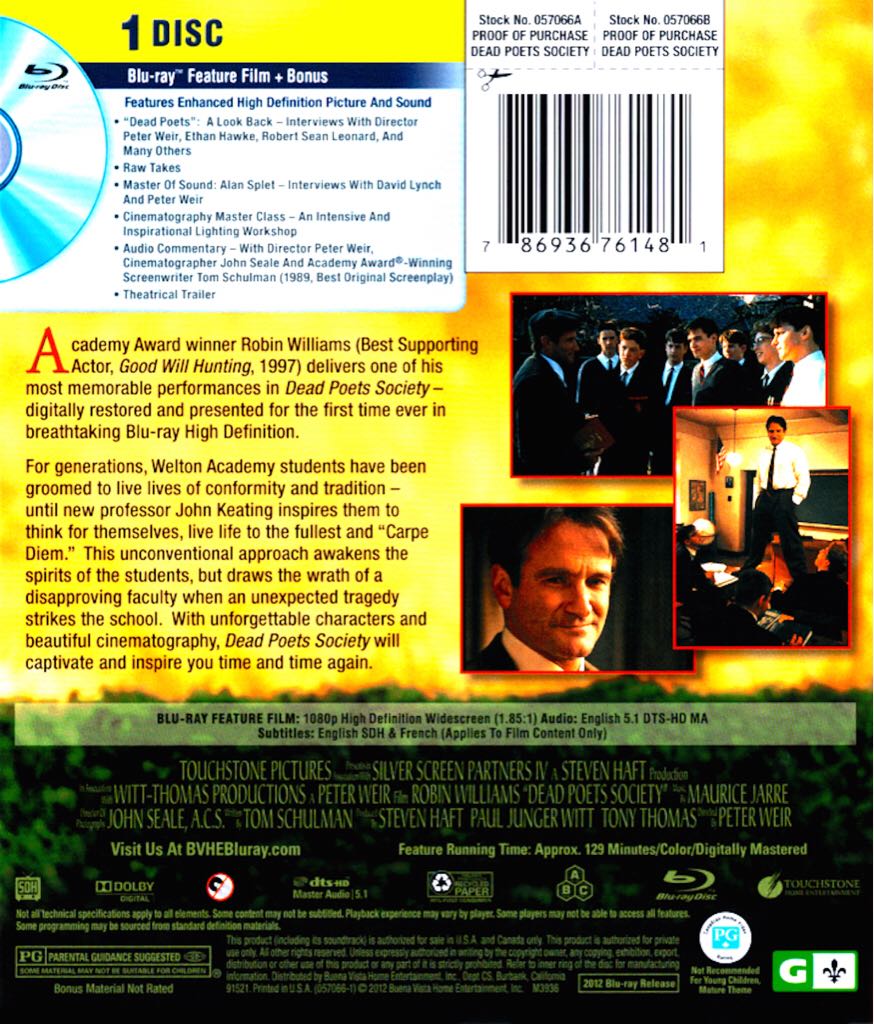 Dead Poets Society Blu-ray movie collectible [Barcode 786936761481] - Main Image 2