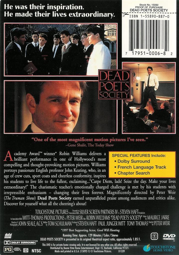 X-Dead Poets Society Fandango at Home movie collectible [Barcode 8697333010121] - Main Image 2