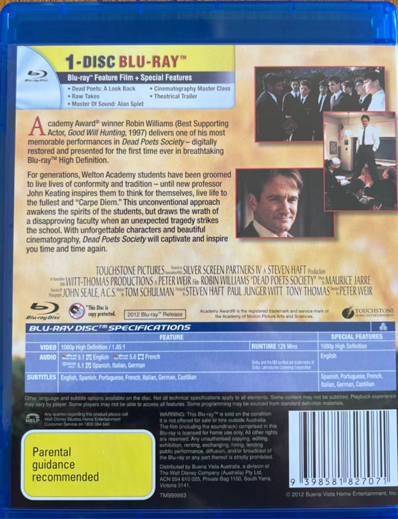 Dead Poets Society Blu-ray movie collectible [Barcode 9398581827071] - Main Image 2
