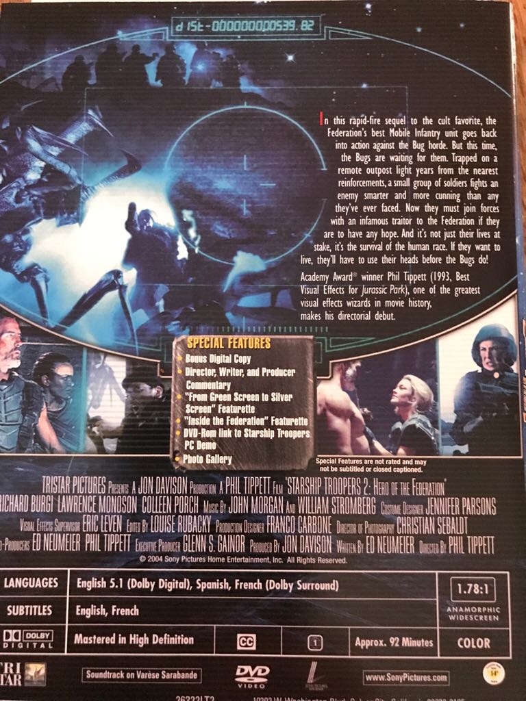 Starship Troopers 2: Hero of the Federation DVD movie collectible [Barcode 043396188570] - Main Image 2