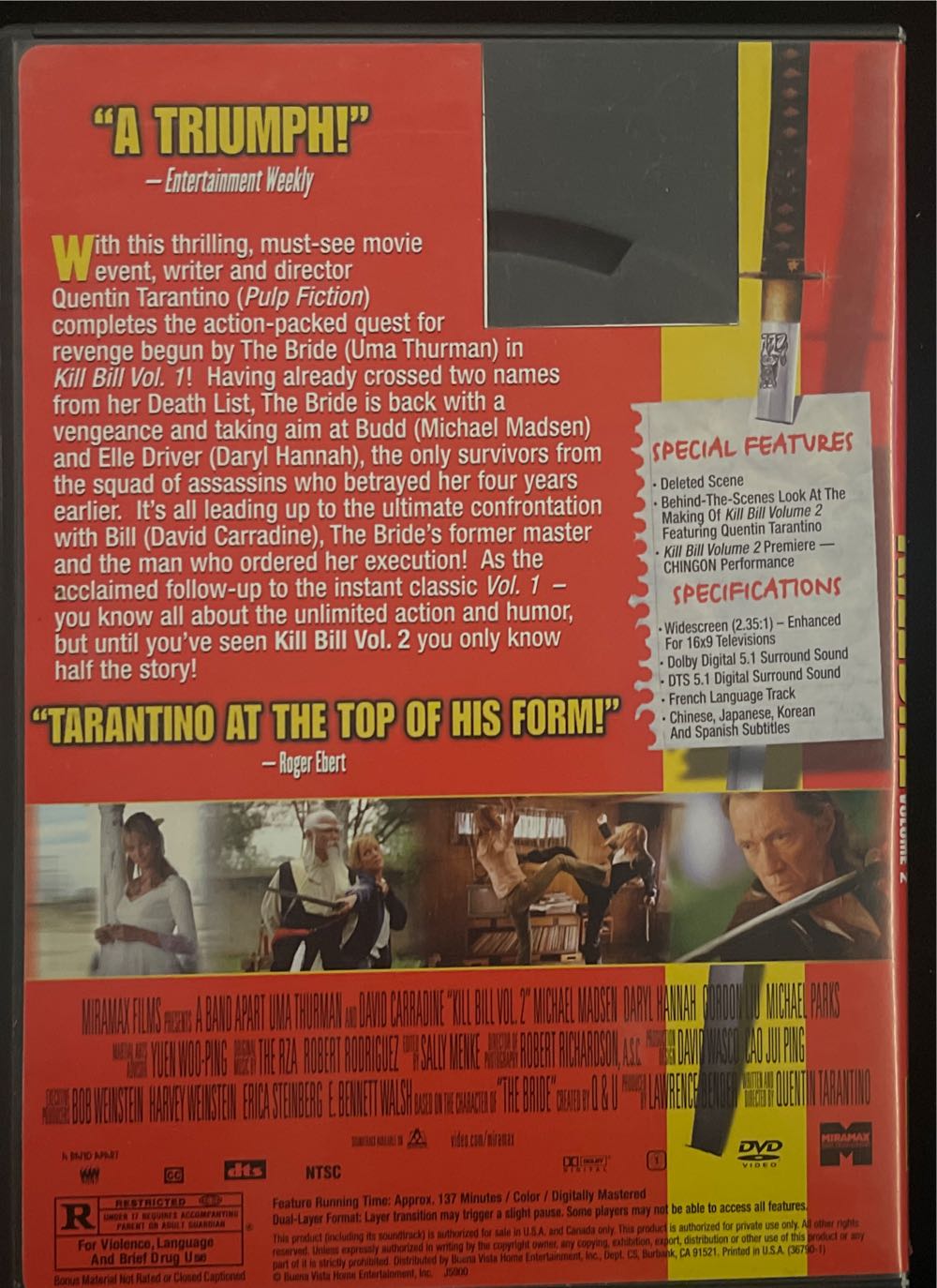 Kill Bill: Vol. 2 DVD-R movie collectible [Barcode 0065935205357] - Main Image 2