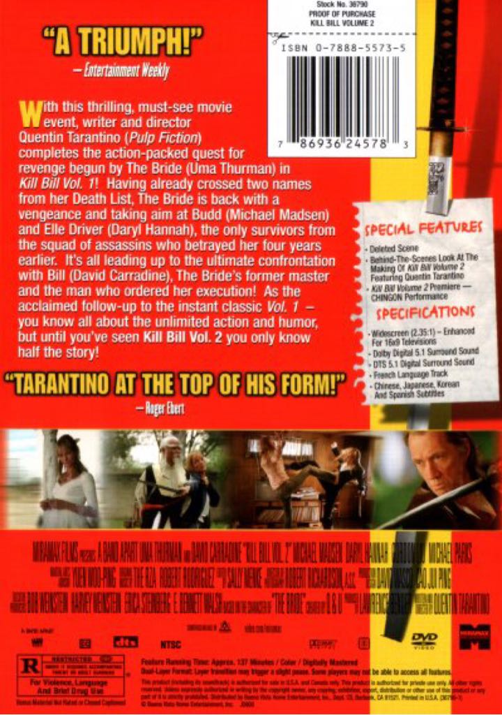 Kill Bill: Volume 2 DVD movie collectible [Barcode 9398522965039] - Main Image 2