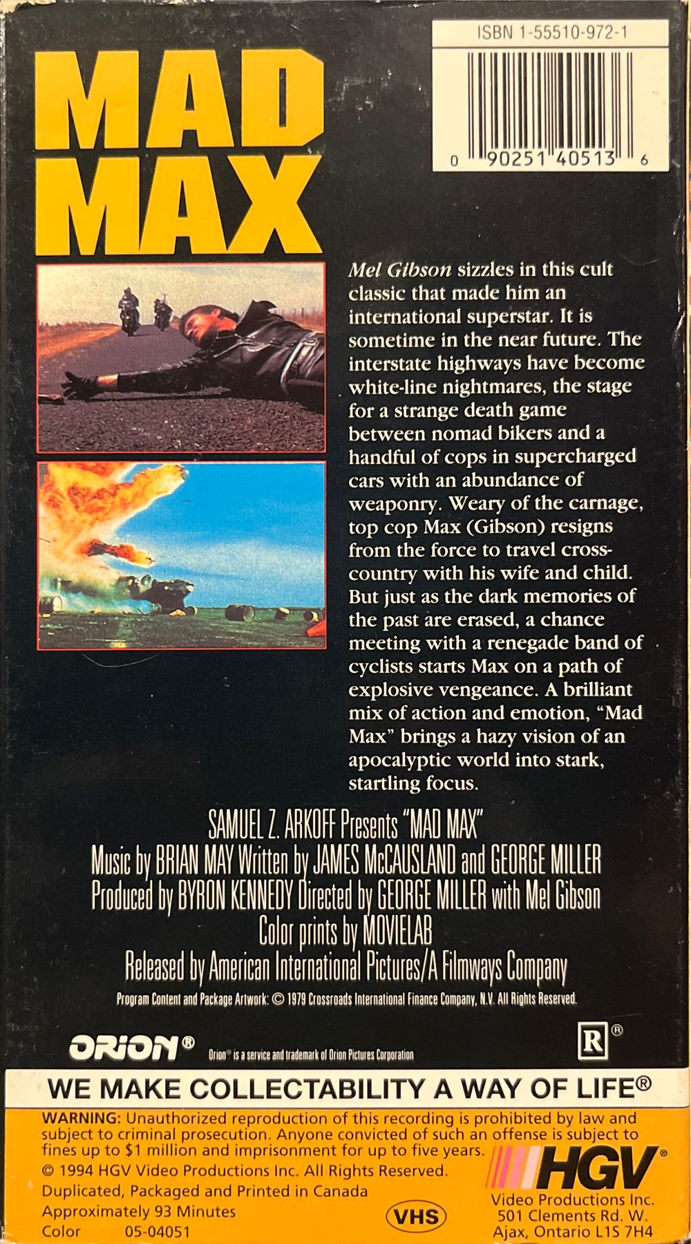 Mad Max VHS movie collectible [Barcode 090251405136] - Main Image 2