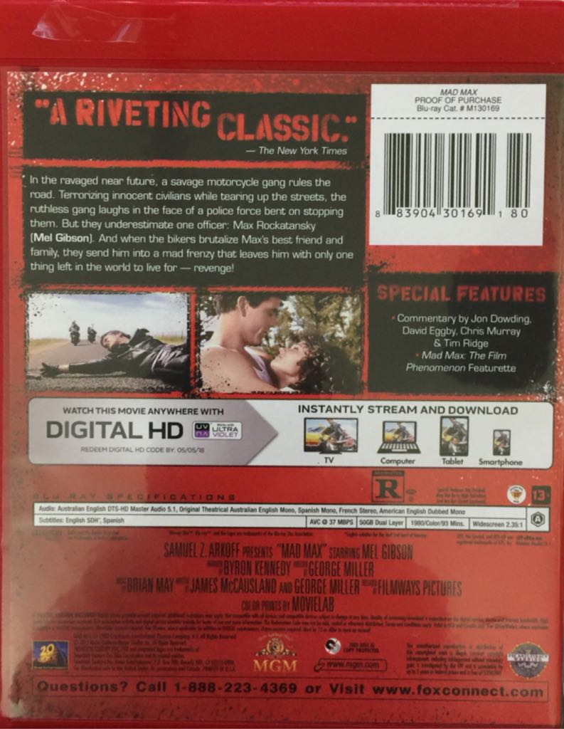 Mad Max Blu-ray movie collectible [Barcode 883904301691] - Main Image 2