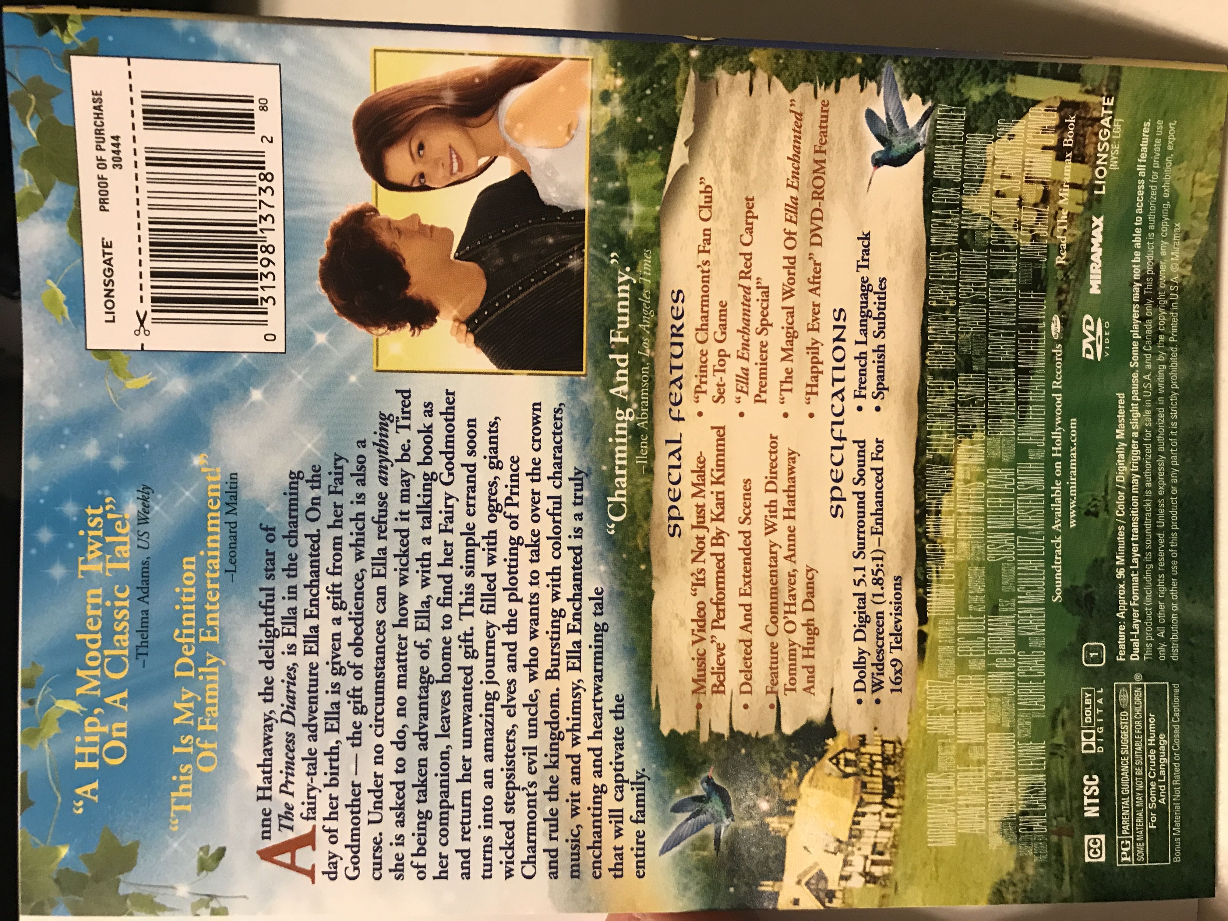 (002) Ella Enchanted DVD-R movie collectible [Barcode 031398137382] - Main Image 2