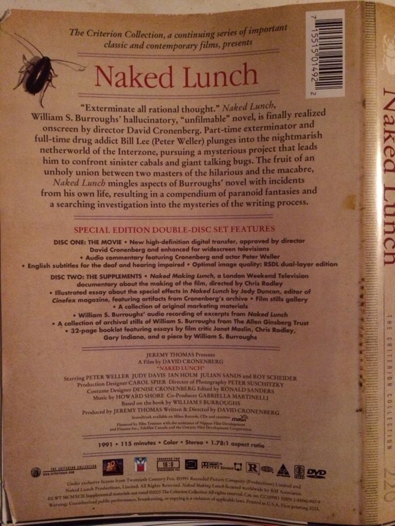 Naked Lunch (Criterion) DVD movie collectible [Barcode 715515014922] - Main Image 2