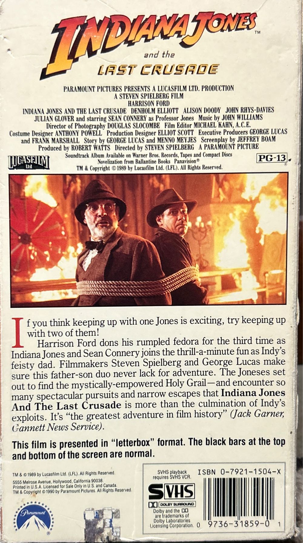 Indiana Jones And The Last Crusade VHS movie collectible [Barcode 097363185901] - Main Image 2