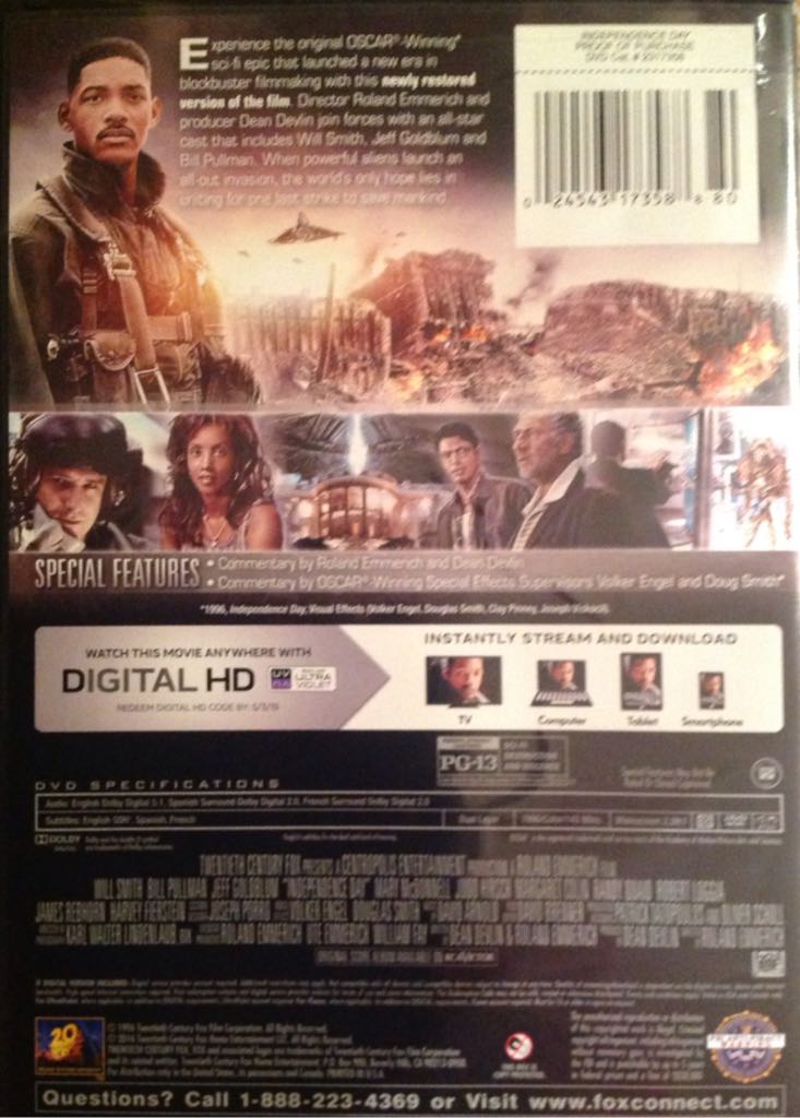 Independence Day DVD movie collectible [Barcode 024543173588] - Main Image 2