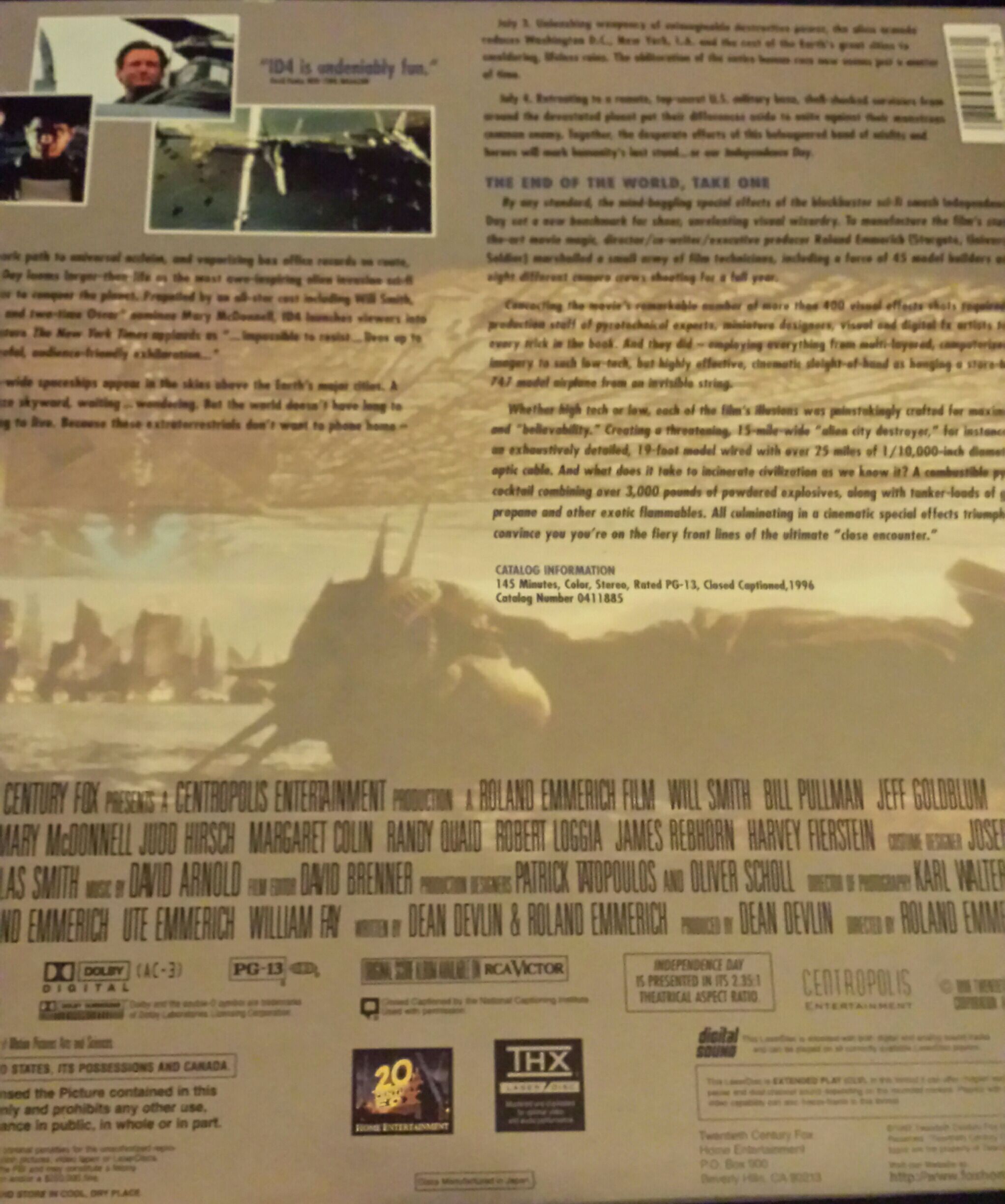 * LD : Independence Day (THX) Laser Disc movie collectible [Barcode 086162411861] - Main Image 2