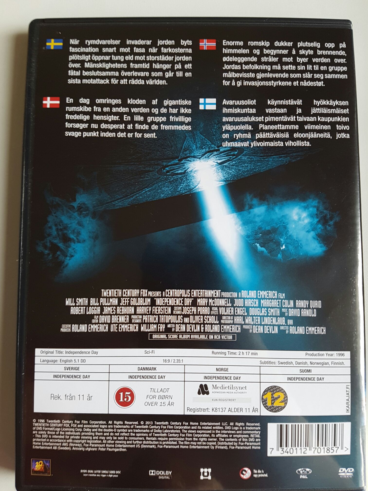 Independence Day DVD movie collectible [Barcode 7340112701857] - Main Image 2