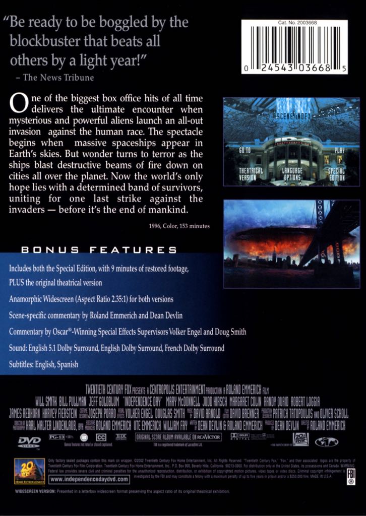 Independence Day DVD movie collectible [Barcode 8010312120794] - Main Image 2