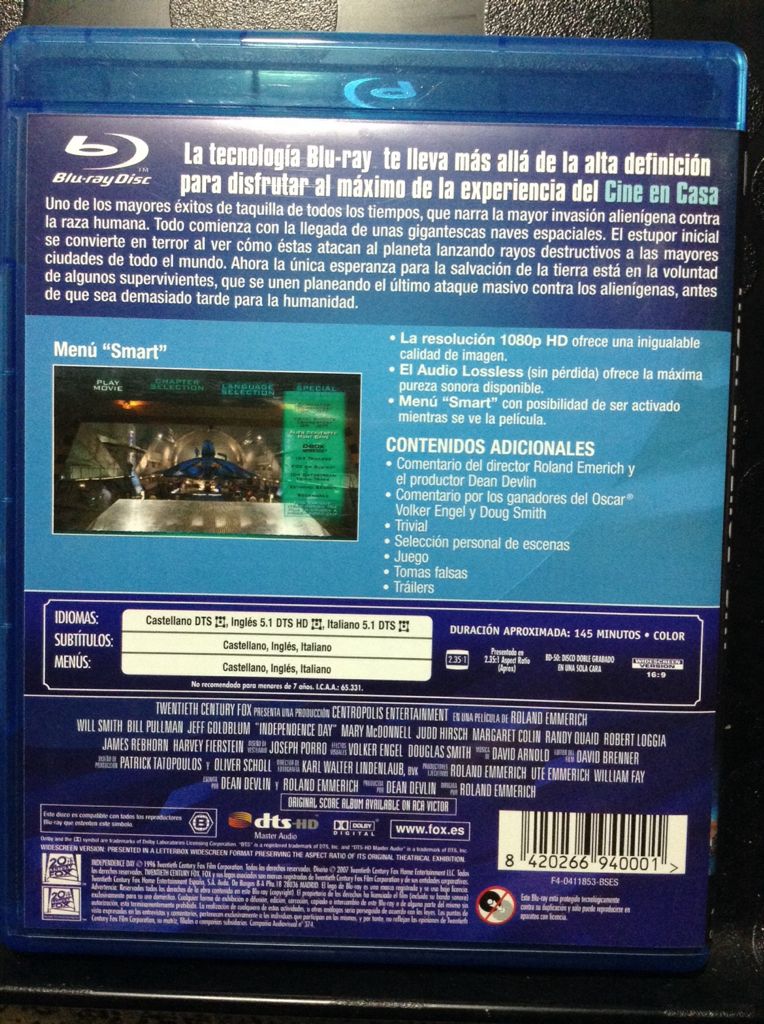 Independence day Blu-ray movie collectible [Barcode 8420266940001] - Main Image 2