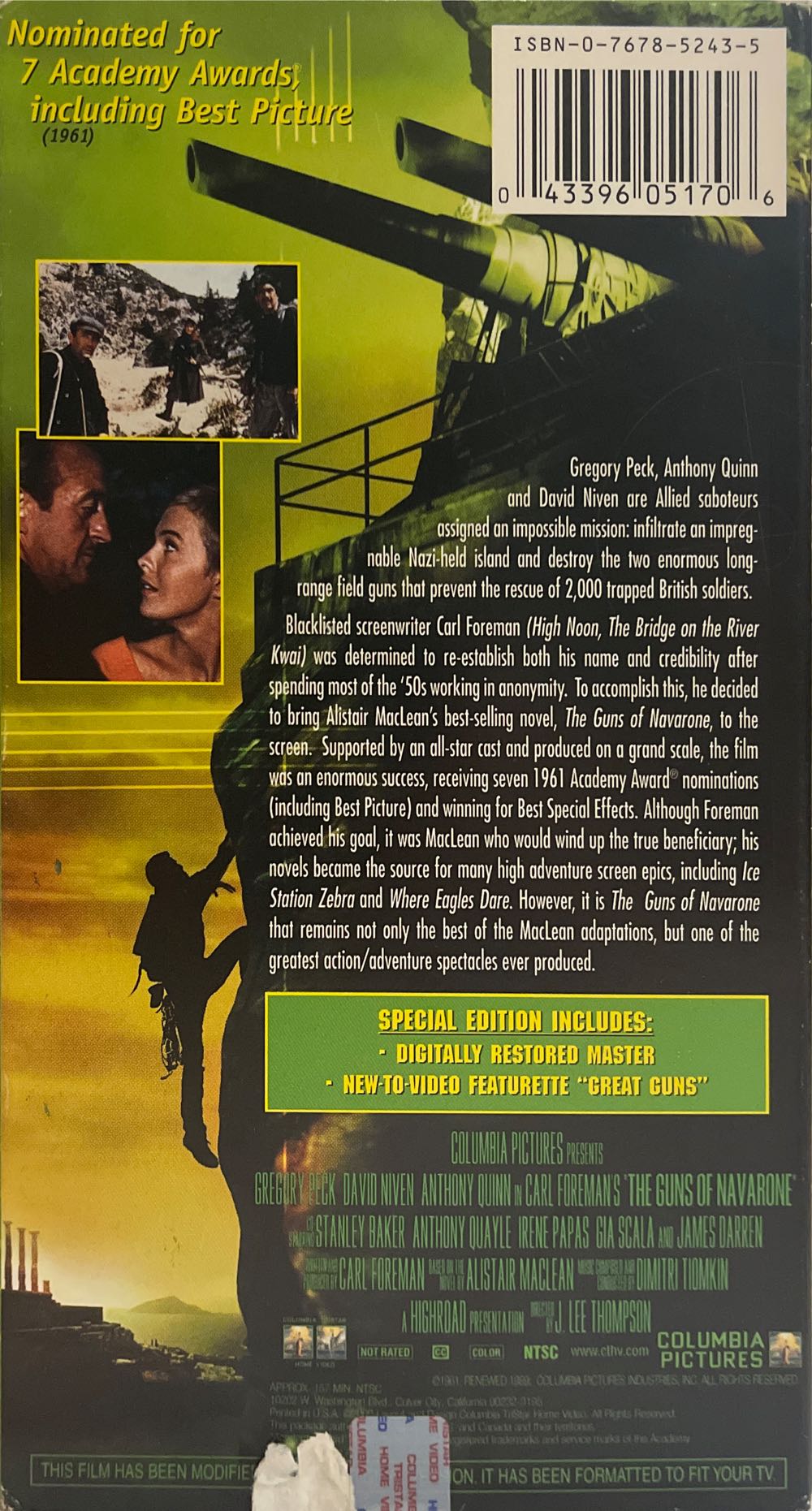 The Guns Of Navarone VHS movie collectible [Barcode 043396051706] - Main Image 2