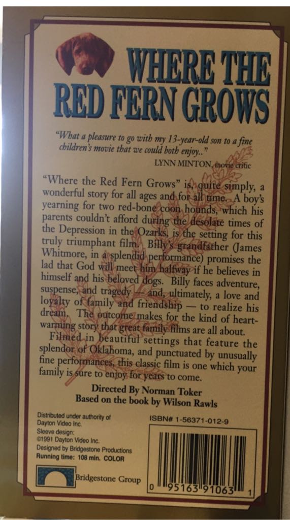 Where the Red Fern Grows VHS movie collectible [Barcode 095163910631] - Main Image 2