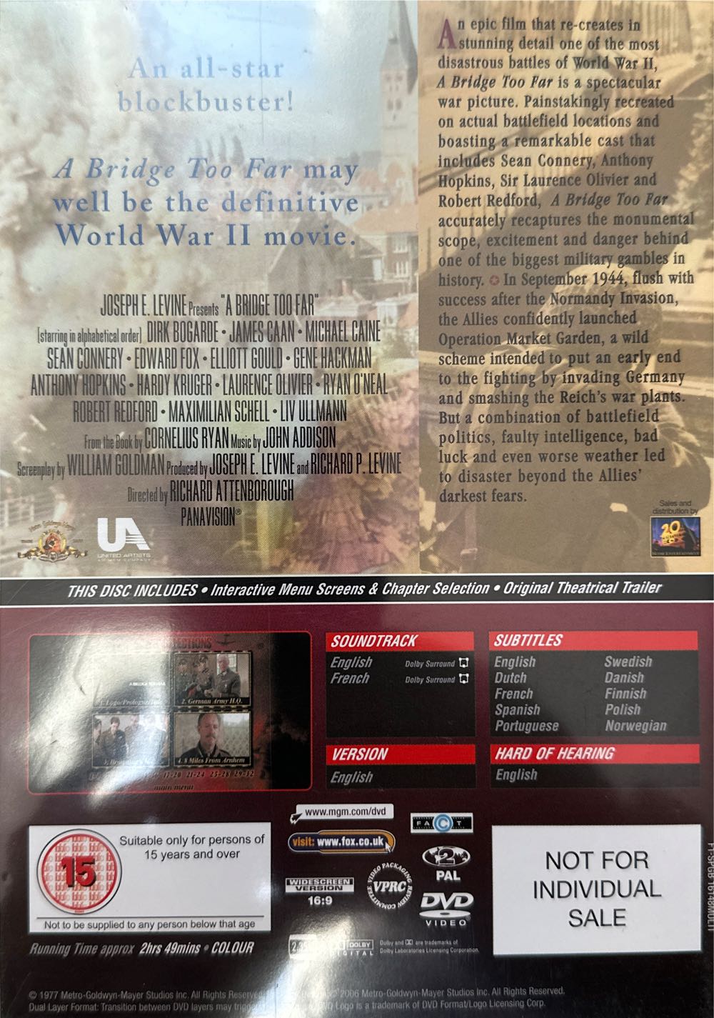 A Bridge Too Far DVD movie collectible [Barcode 883904285182] - Main Image 2