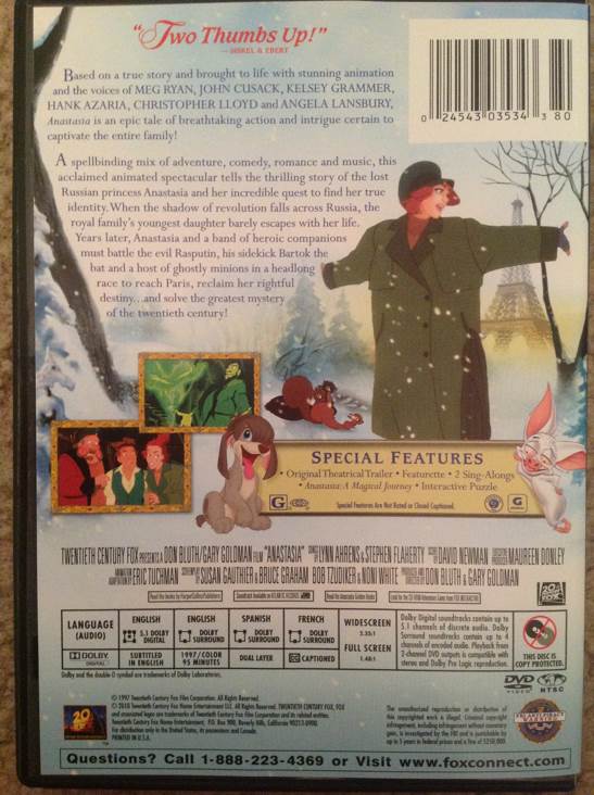 Anastasia DVD movie collectible [Barcode 024543035343] - Main Image 2